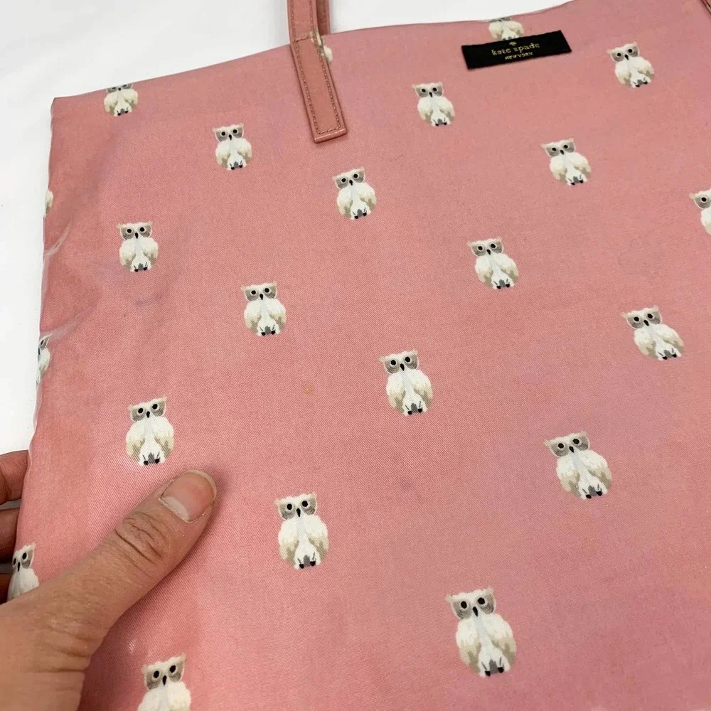 Kate Spade New York Daycation Bon Shopper Painterly Pink Owl Print Tote Bag - Picture 3 of 7